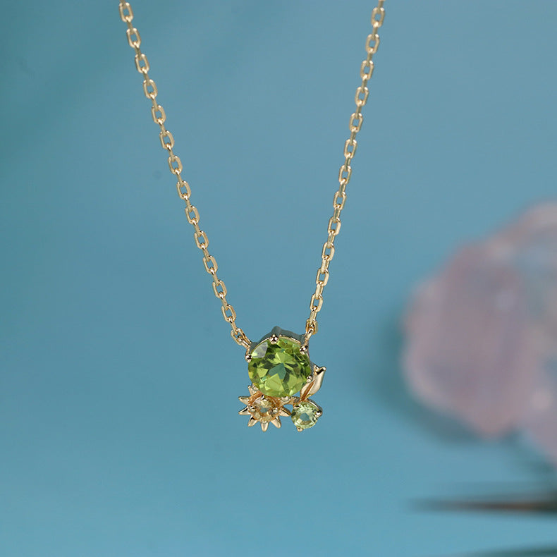 14K Olive Grove Elegance 925 Silver Necklace, Delicate Necklace, Minimalist Necklace,give her a gift, Peridot Necklace , Cluster Chain , Mom Necklace , chain necklace , Gold Chain Necklace , Minimalist necklace ,dainty gold necklace ,14K gold necklace ,gold plated necklace ,dainty necklace