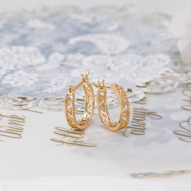 14k Golden Elegance French Hollow Earrings , fog gold hollow earrings, small fragrant earrings, original design, give her a gift