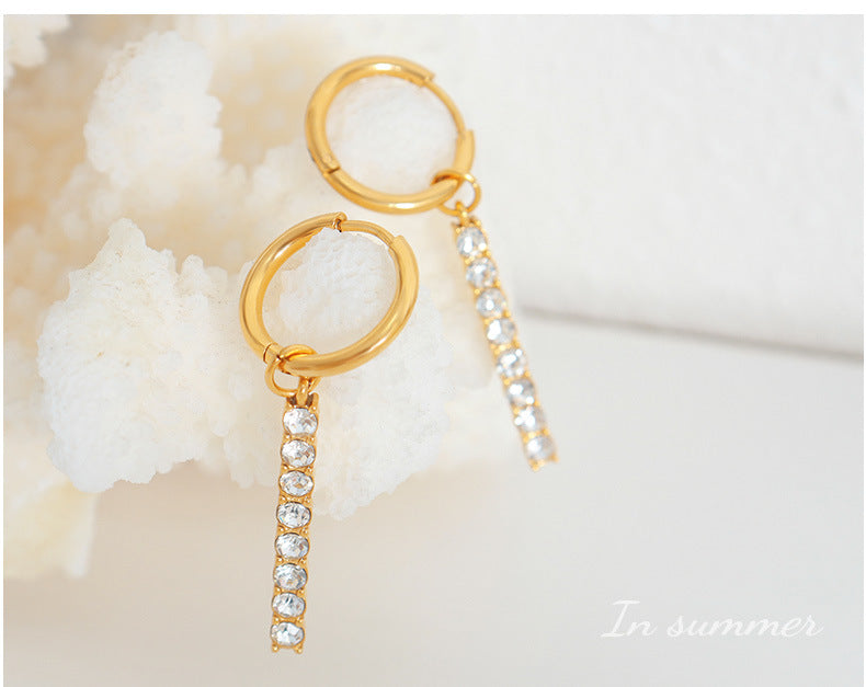 Zircon Paved Square Bar Earrings ,Hoop Bar Earrings, Dangle Earring, Rectangular Bar Earrings horizontal bar earrings, dangle bar earrings