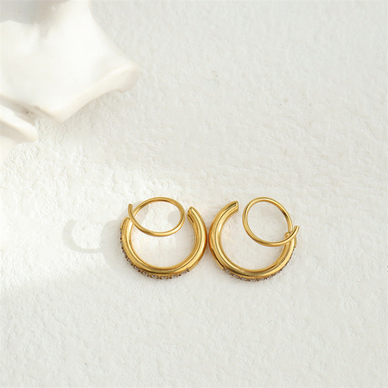 18k Gold Spiral Hoops - Waterproof Twisted Hoop Earrings - Stainless Steel Double Hoops - CZ Hoops - Dainty Gold Hoops