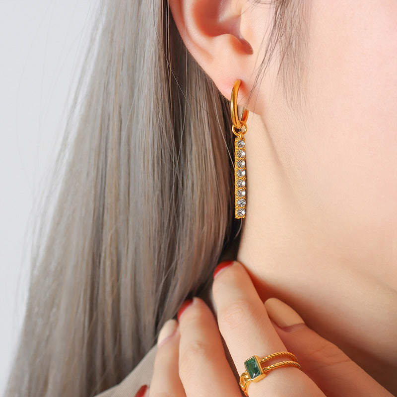 Zircon Paved Square Bar Earrings ,Hoop Bar Earrings, Dangle Earring, Rectangular Bar Earrings horizontal bar earrings, dangle bar earrings