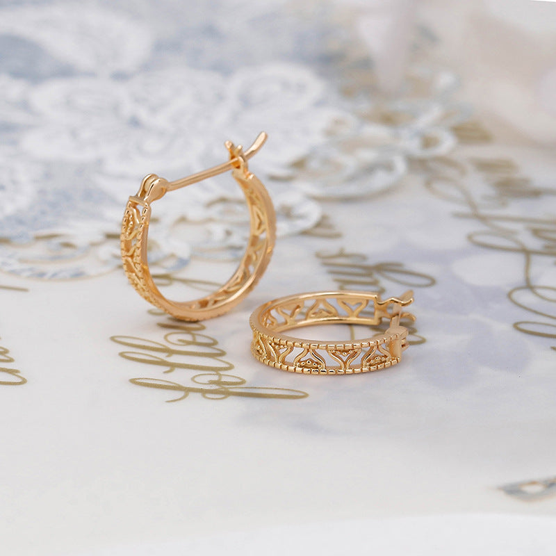 14k Golden Elegance French Hollow Earrings , fog gold hollow earrings, small fragrant earrings, original design, give her a gift