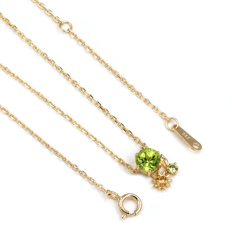 14K Olive Grove Elegance 925 Silver Necklace, Delicate Necklace, Minimalist Necklace,give her a gift, Peridot Necklace , Cluster Chain , Mom Necklace , chain necklace , Gold Chain Necklace , Minimalist necklace ,dainty gold necklace ,14K gold necklace ,gold plated necklace ,dainty necklace