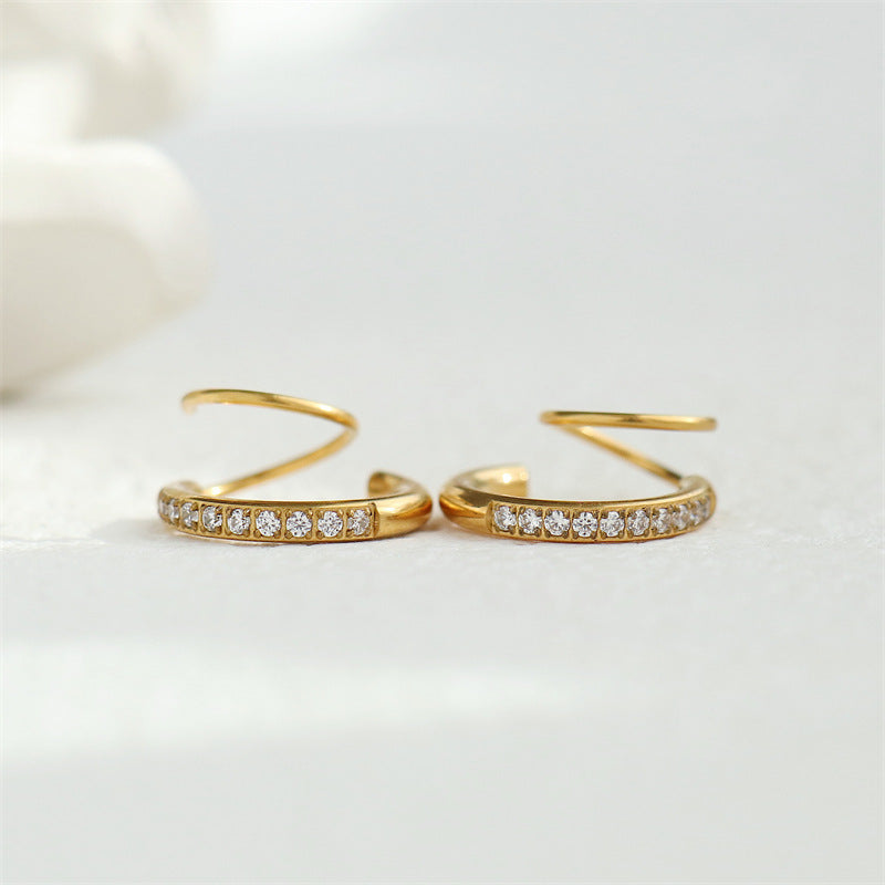 18k Gold Spiral Hoops - Waterproof Twisted Hoop Earrings - Stainless Steel Double Hoops - CZ Hoops - Dainty Gold Hoops