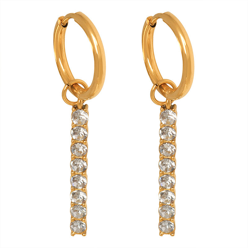 Zircon Paved Square Bar Earrings ,Hoop Bar Earrings, Dangle Earring, Rectangular Bar Earrings horizontal bar earrings, dangle bar earrings