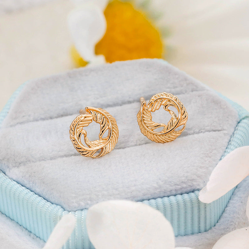 14k S925 Retro Elegance Feather Stud Earrings, Feather earrings, Tribal Earrings, Gold-Plated Feather Stud Earrings