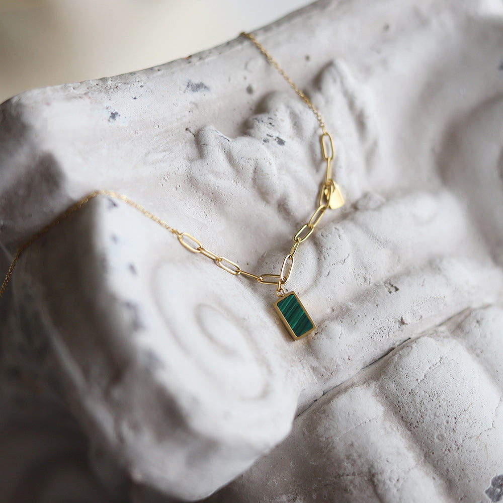Green Necklace ,18K Gold Birthstone Necklace, Dainty Charm Pendant Necklace, Olive Green stone, Best Gift For her