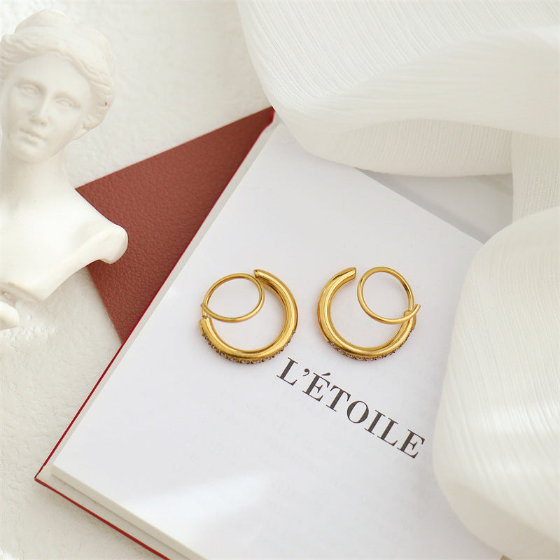 18k Gold Spiral Hoops - Waterproof Twisted Hoop Earrings - Stainless Steel Double Hoops - CZ Hoops - Dainty Gold Hoops