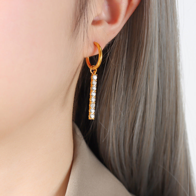 Zircon Paved Square Bar Earrings ,Hoop Bar Earrings, Dangle Earring, Rectangular Bar Earrings horizontal bar earrings, dangle bar earrings