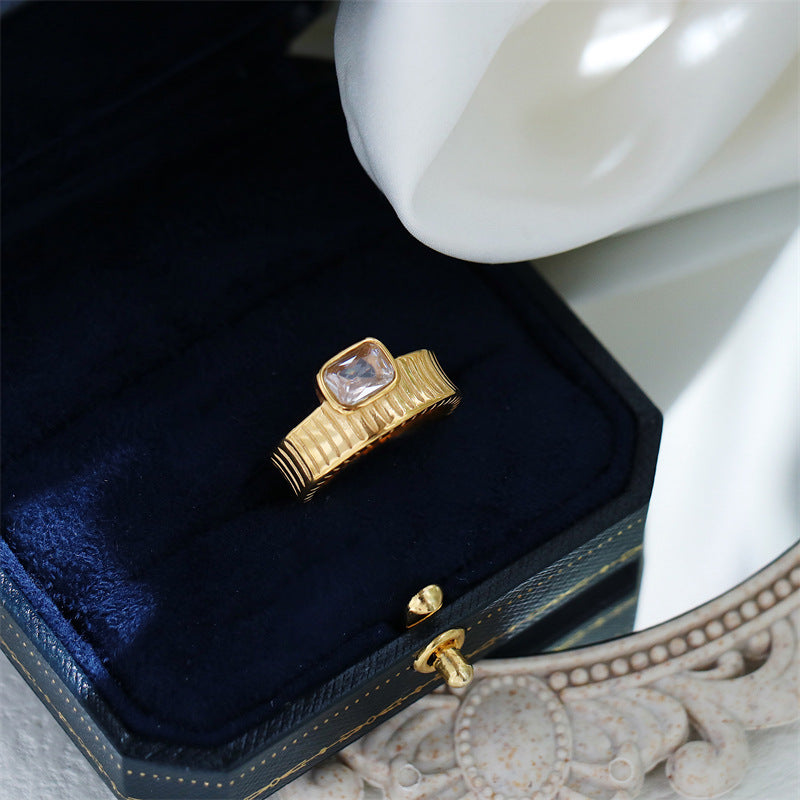 18K Gold plated Stainless Steel Cubic Shape Cubic Zirconia Ring, Chunky Gold Ring, Statement White Shell Ring, Stacking Rings