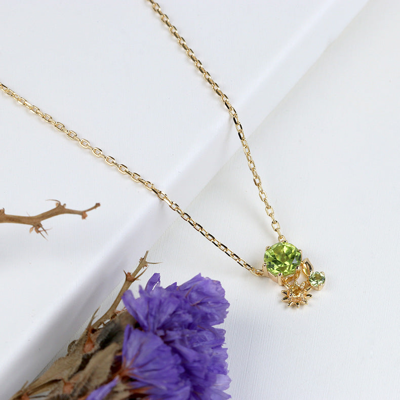 14K Olive Grove Elegance 925 Silver Necklace, Delicate Necklace, Minimalist Necklace,give her a gift, Peridot Necklace , Cluster Chain , Mom Necklace , chain necklace , Gold Chain Necklace , Minimalist necklace  ,dainty gold necklace  ,14K gold necklace  ,gold plated necklace ,dainty necklace