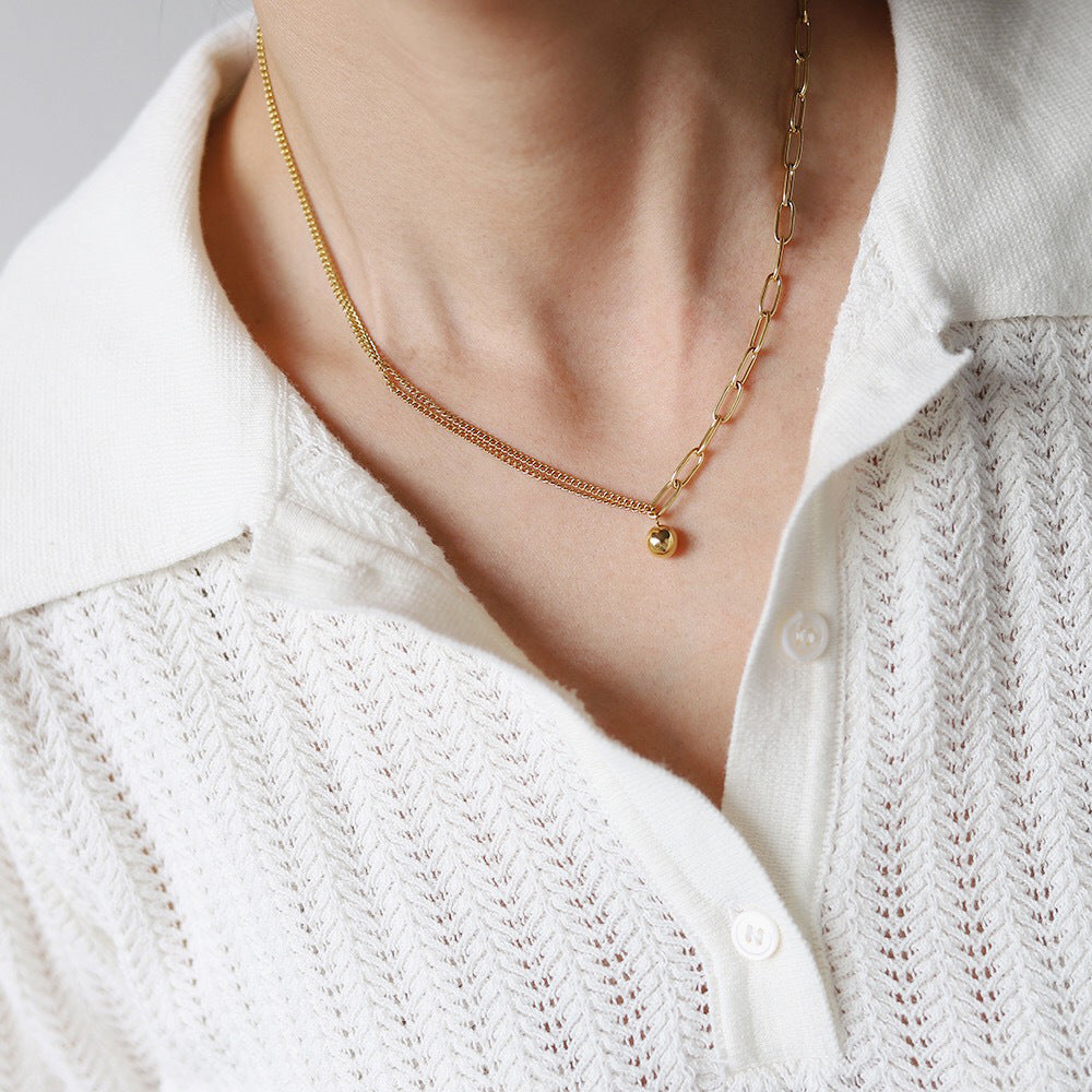 18k Gold Ball Pendant Necklace, Gold Chain Link Necklace, Minimalist Gold Necklace, Gold Pendant Necklace, Dainty Gold Necklace, Minimalist