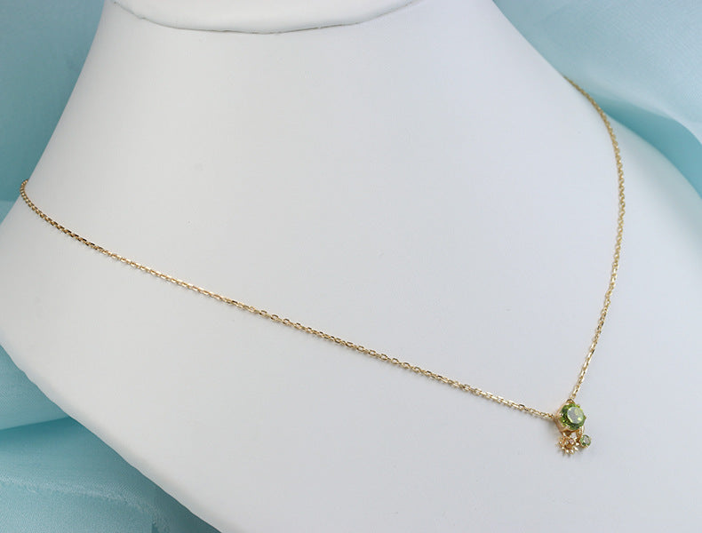 14K Olive Grove Elegance 925 Silver Necklace, Delicate Necklace, Minimalist Necklace,give her a gift, Peridot Necklace , Cluster Chain , Mom Necklace , chain necklace , Gold Chain Necklace , Minimalist necklace ,dainty gold necklace ,14K gold necklace ,gold plated necklace ,dainty necklace