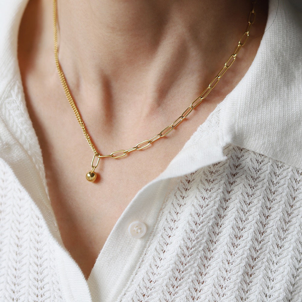 18k Gold Ball Pendant Necklace, Gold Chain Link Necklace, Minimalist Gold Necklace, Gold Pendant Necklace, Dainty Gold Necklace, Minimalist