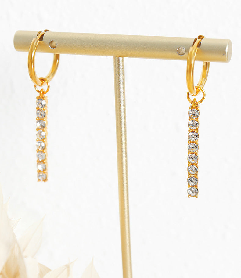 Zircon Paved Square Bar Earrings ,Hoop Bar Earrings, Dangle Earring, Rectangular Bar Earrings horizontal bar earrings, dangle bar earrings
