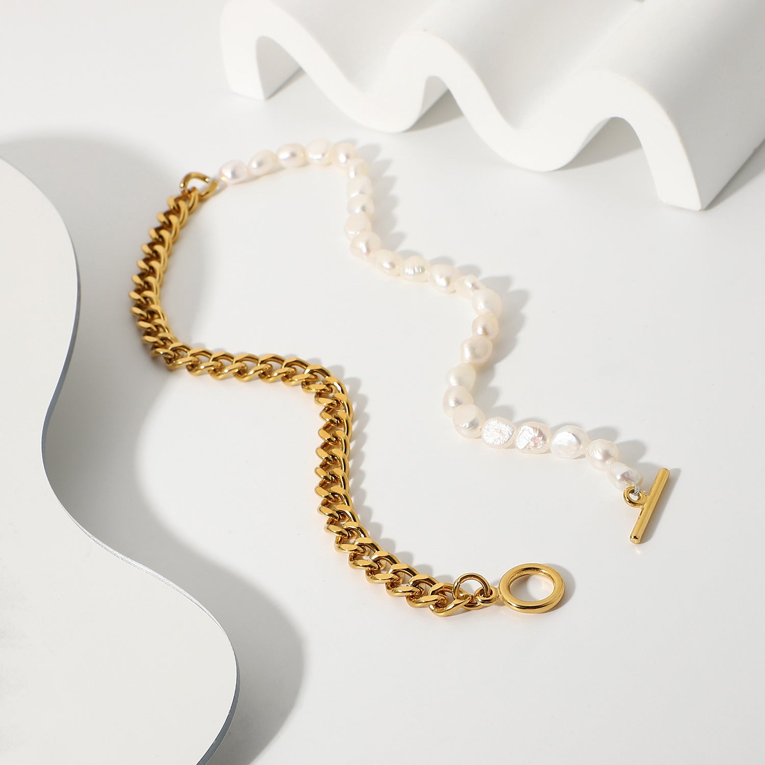 cuban link chain with pendant-Pearl Buckle Cuban Chain Necklace- bling cuban link chain- pearl necklace