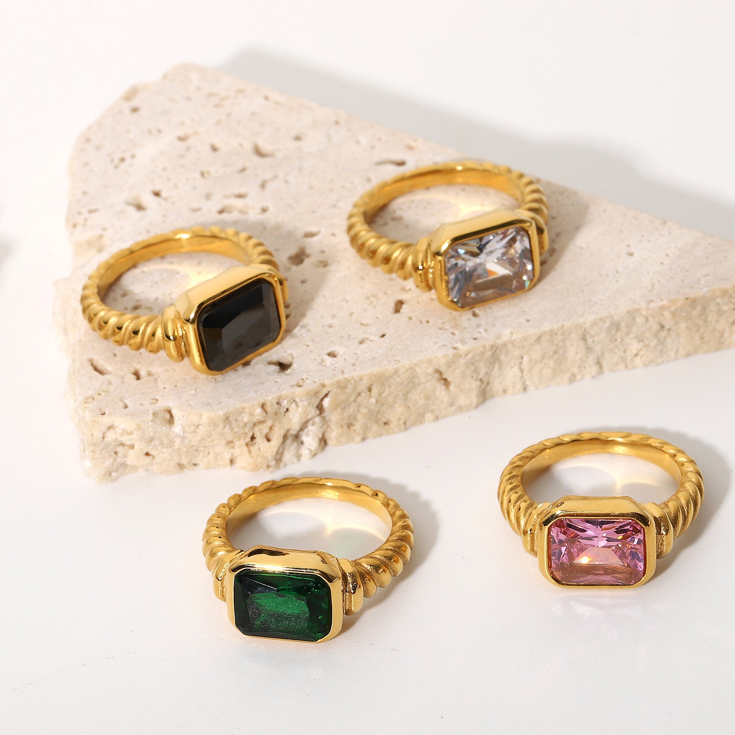 Emerald Croissant Ring-Twisted Emerald Croissant Ring-Emerald Ring