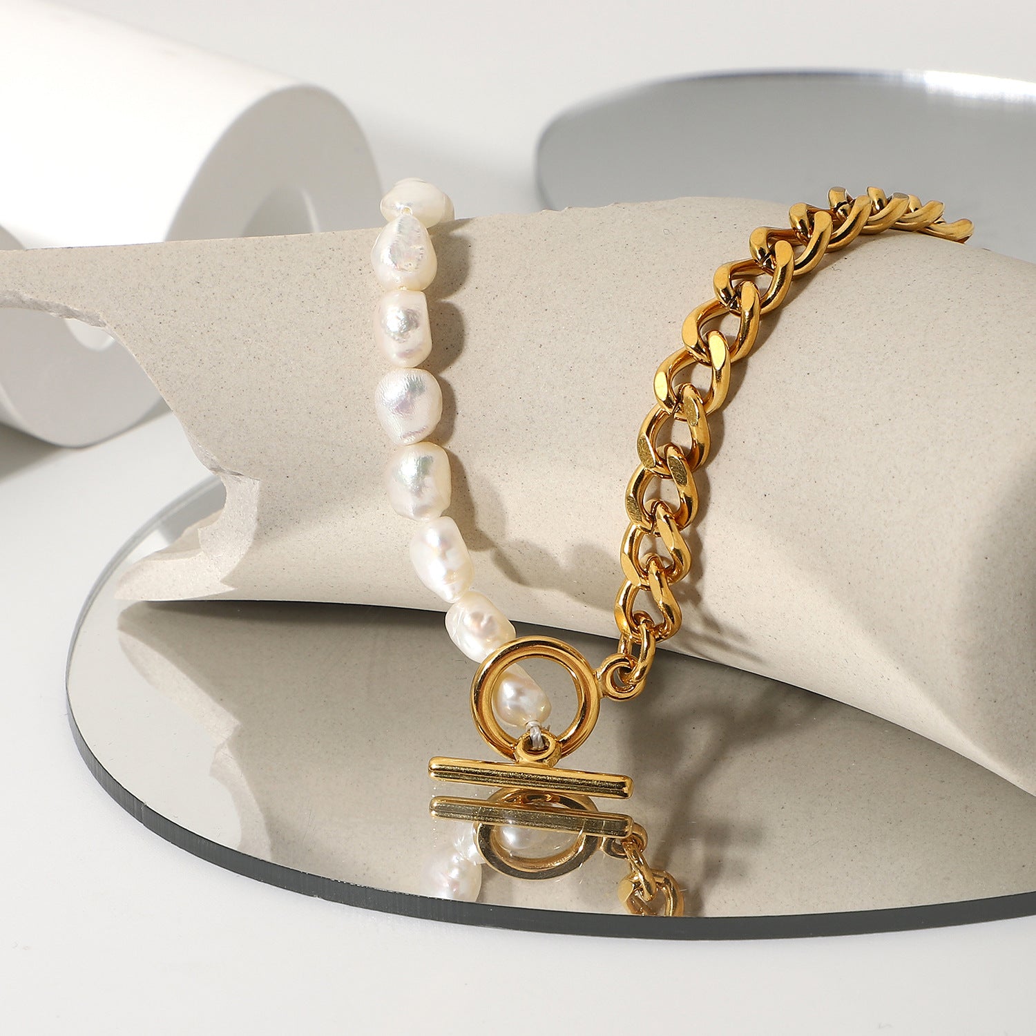 cuban link chain with pendant-Pearl Buckle Cuban Chain Necklace- bling cuban link chain- pearl necklace