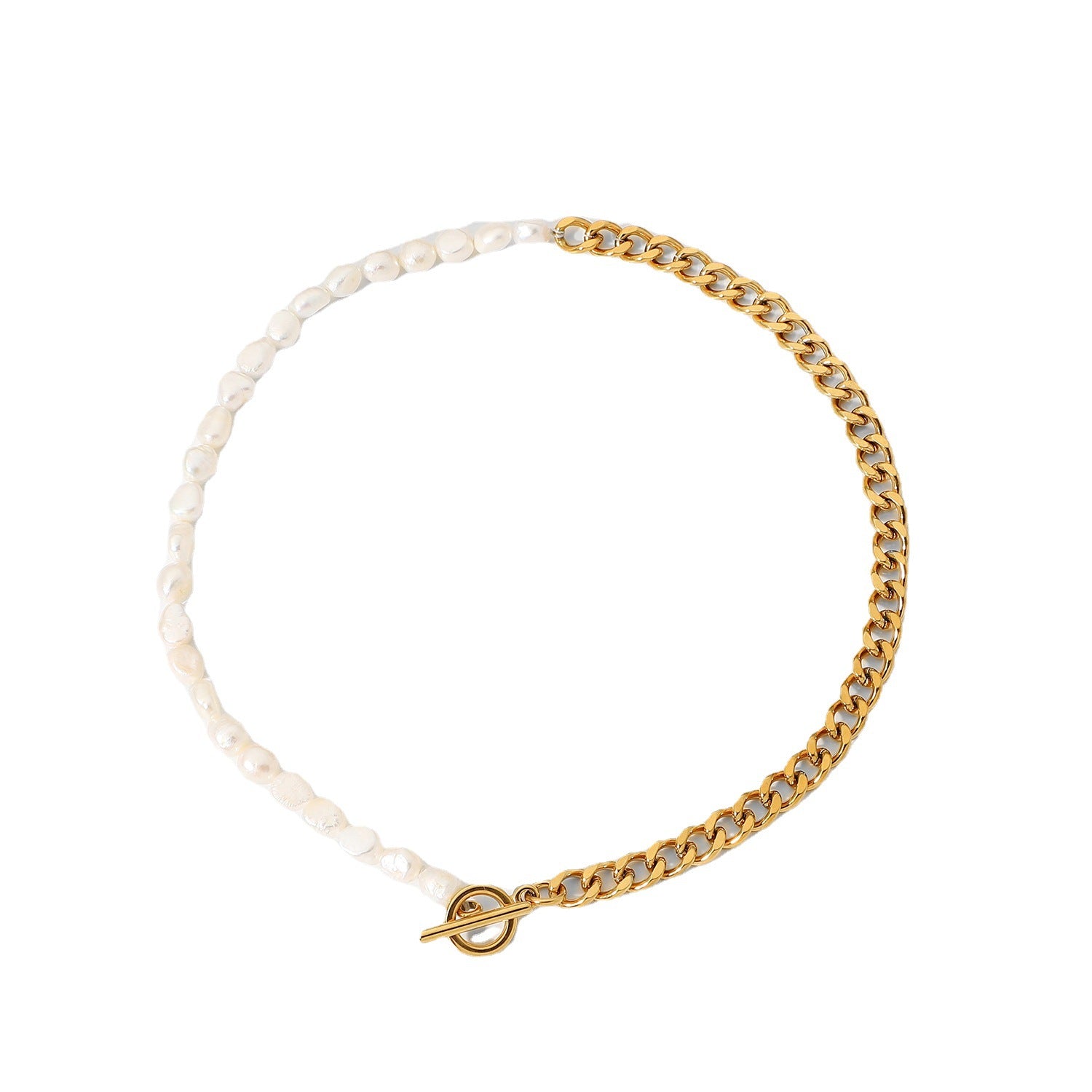 cuban link chain with pendant-Pearl Buckle Cuban Chain Necklace- bling cuban link chain- pearl necklace