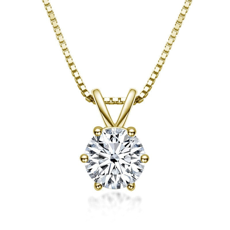 1 CT Moissanite Necklace, 14K Gold Round Cut Moissanite Necklace, Sterling Silver Necklace, Moissanite Necklace, Mothers Day Gift, Necklace LATUKI
