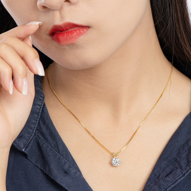 1 CT Moissanite Necklace, 14K Gold Round Cut Moissanite Necklace, Sterling Silver Necklace, Moissanite Necklace, Mothers Day Gift, Necklace LATUKI