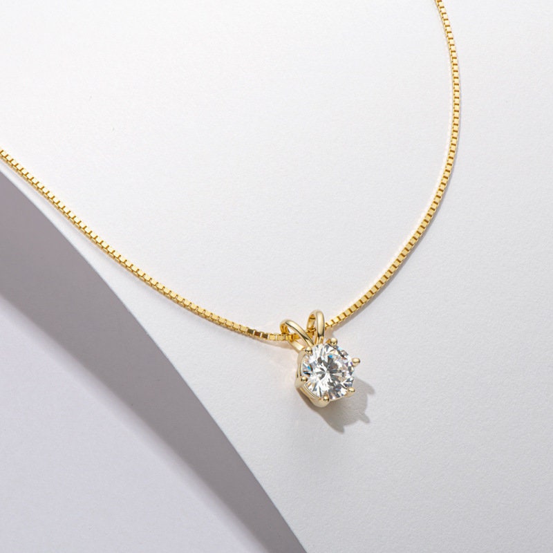 1 CT Moissanite Necklace, 14K Gold Round Cut Moissanite Necklace, Sterling Silver Necklace, Moissanite Necklace, Mothers Day Gift, Necklace LATUKI