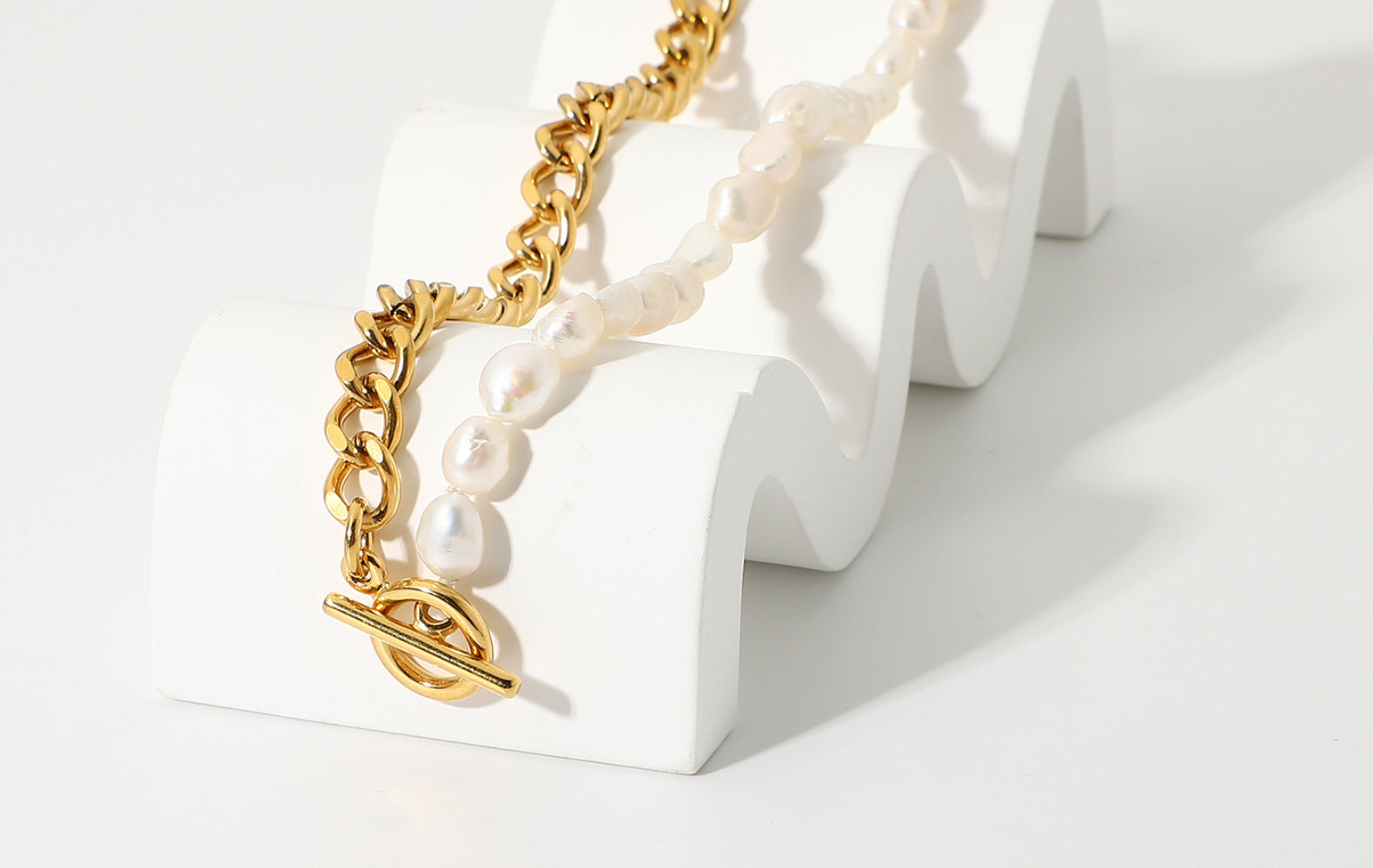 cuban link chain with pendant-Pearl Buckle Cuban Chain Necklace- bling cuban link chain- pearl necklace