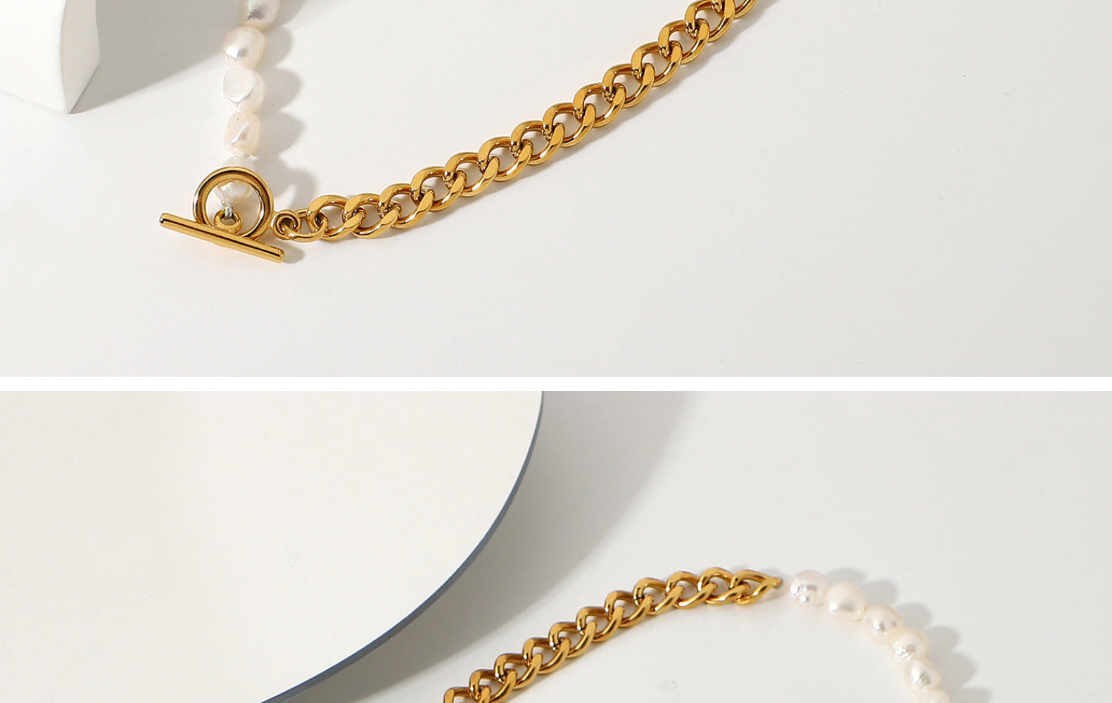 cuban link chain with pendant-Pearl Buckle Cuban Chain Necklace- bling cuban link chain- pearl necklace