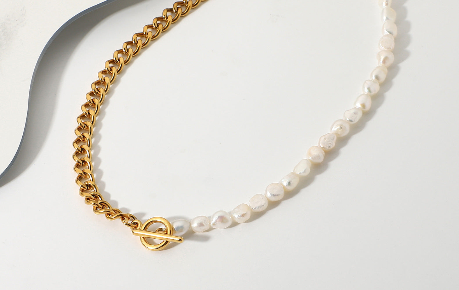 cuban link chain with pendant-Pearl Buckle Cuban Chain Necklace- bling cuban link chain- pearl necklace