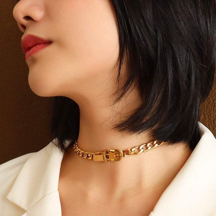 18K GOLD FILLED Choker Collar Necklace, Buckle Chain Necklace, Gold Neck Cuff, Choker Necklace, Minimalist Gold Necklace, Gold Necklace LATUKI