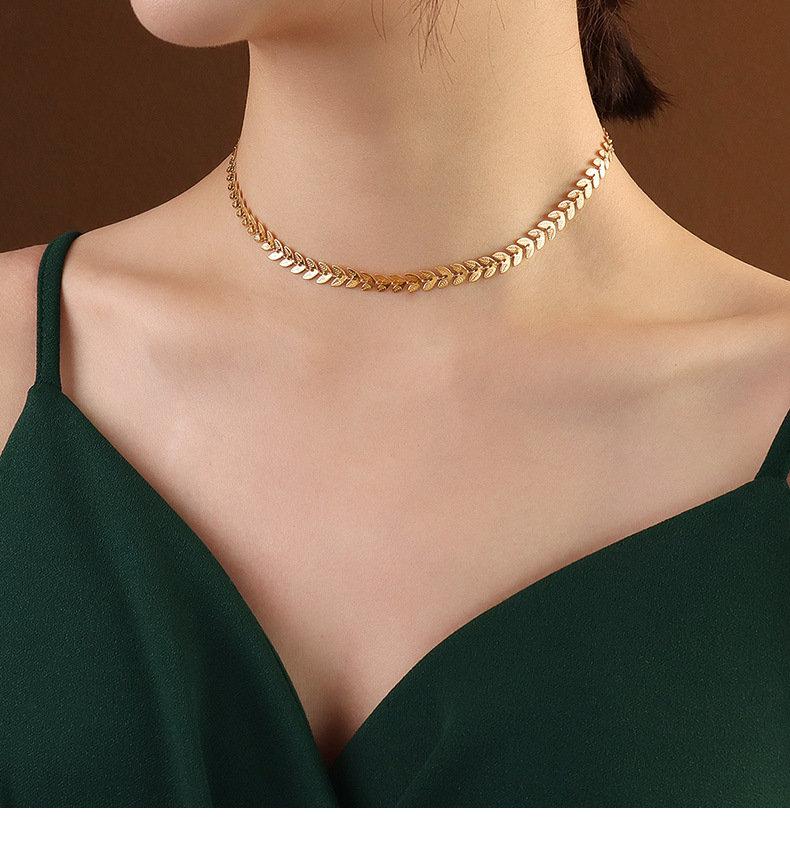 18K GOLD FILLED Choker Collar Necklace, Fishbone Chain Necklace, Gold Neck Cuff, Choker Necklace, Minimalist Gold Necklace, Gold Necklace LATUKI