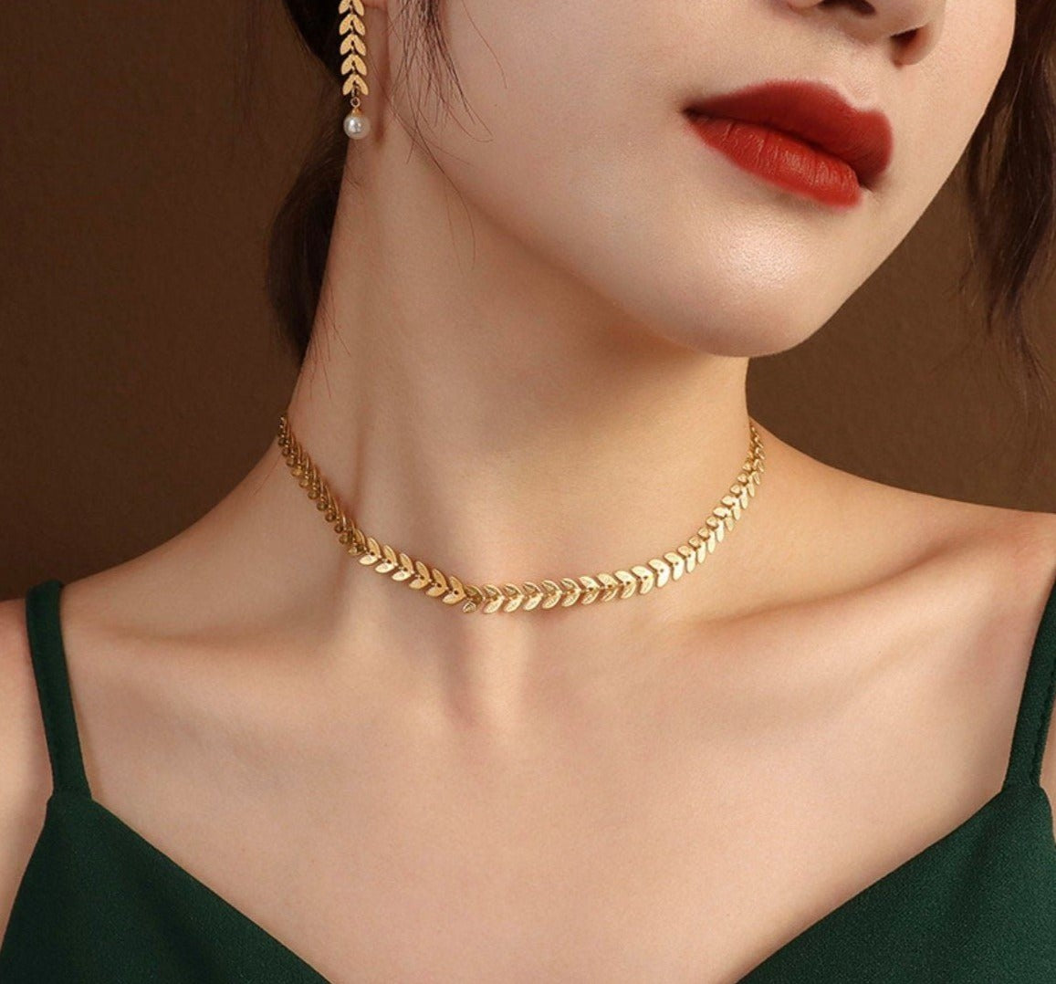 18K GOLD FILLED Choker Collar Necklace, Fishbone Chain Necklace, Gold Neck Cuff, Choker Necklace, Minimalist Gold Necklace, Gold Necklace LATUKI