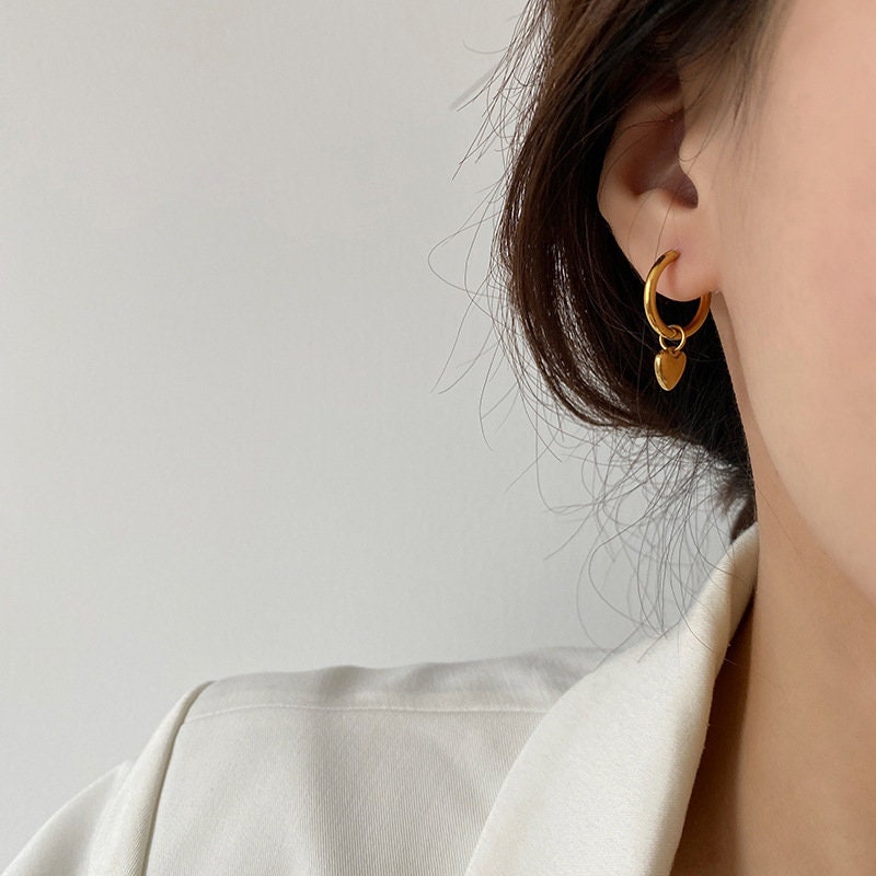 18K GOLD FILLED Heart Earrings,Dainty Heart Earrings, Dangle Heart Earrings, Mini Heart Earrings, Gift For Her, Mothers Day Gift, Waterproof LATUKI