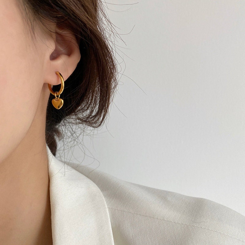 18K GOLD FILLED Heart Earrings,Dainty Heart Earrings, Dangle Heart Earrings, Mini Heart Earrings, Gift For Her, Mothers Day Gift, Waterproof LATUKI