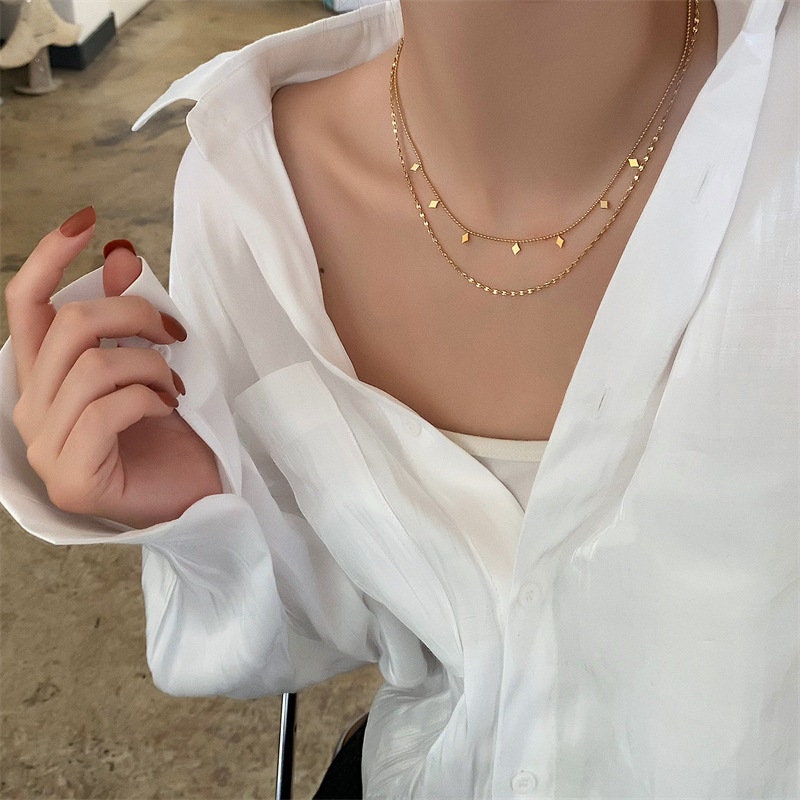 18K GOLD FILLED Layered Necklace, Two Strand Choker, Double Necklace Set, Double Chain Choker, Gift For Her, Anti-Tarnish/Waterproof Jewelry LATUKI