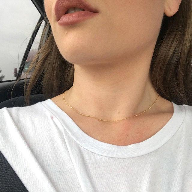 18K Gold Filled Mini Ball necklace, sphere necklace, satellite chain, 18k gold chain necklace, layering necklace, dainty necklace, gift LATUKI