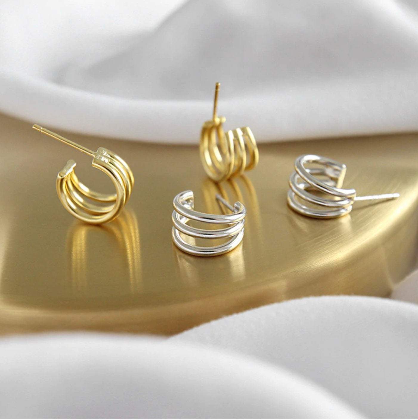 18K Gold Triple Hoop Earrings, Statement Earrings, Chunky Hoop Earrings, Dainty Hoops, Minimalist jewelry, Dainty Earrings, Huggies, Studs LATUKI