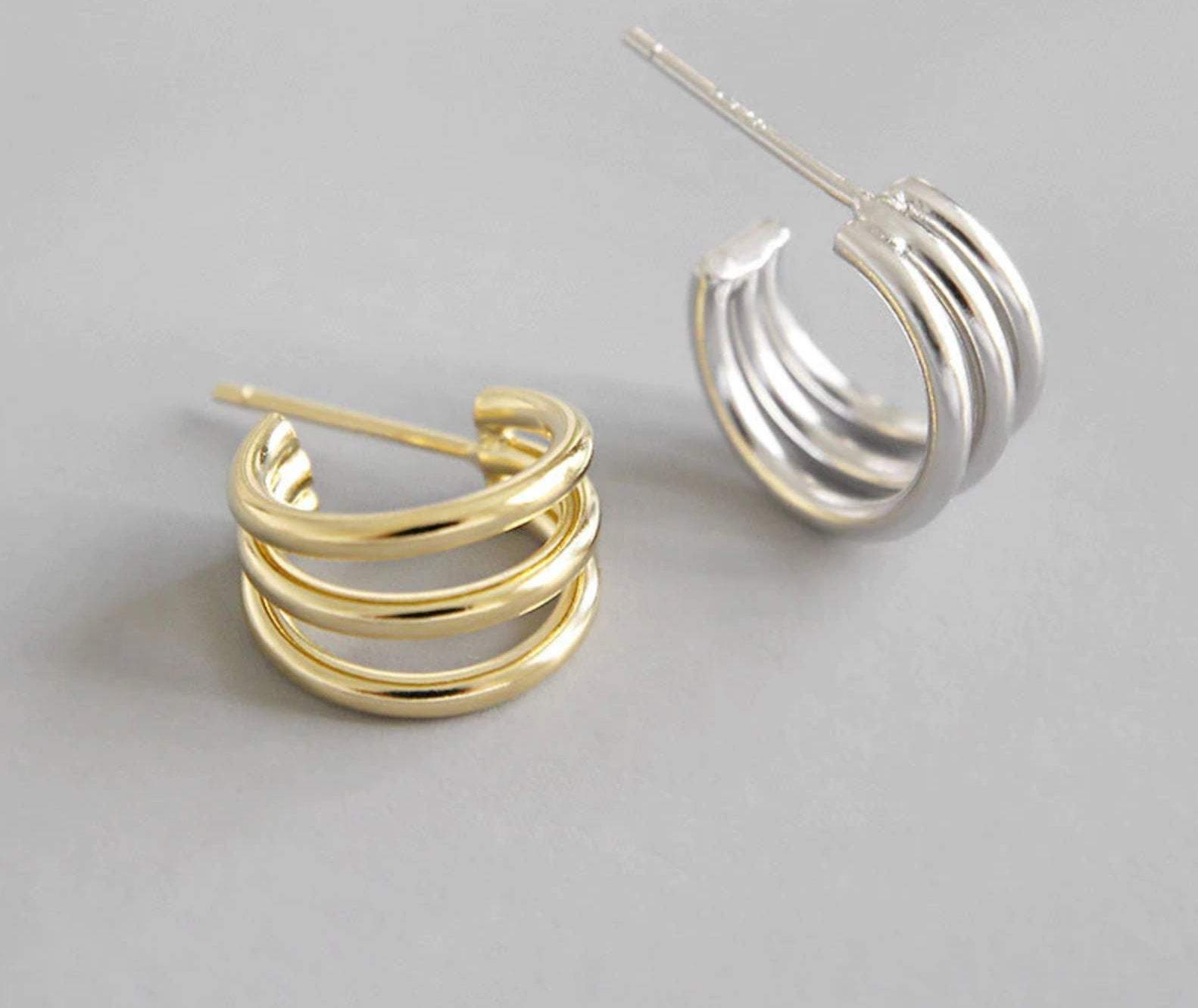 18K Gold Triple Hoop Earrings, Statement Earrings, Chunky Hoop Earrings, Dainty Hoops, Minimalist jewelry, Dainty Earrings, Huggies, Studs LATUKI