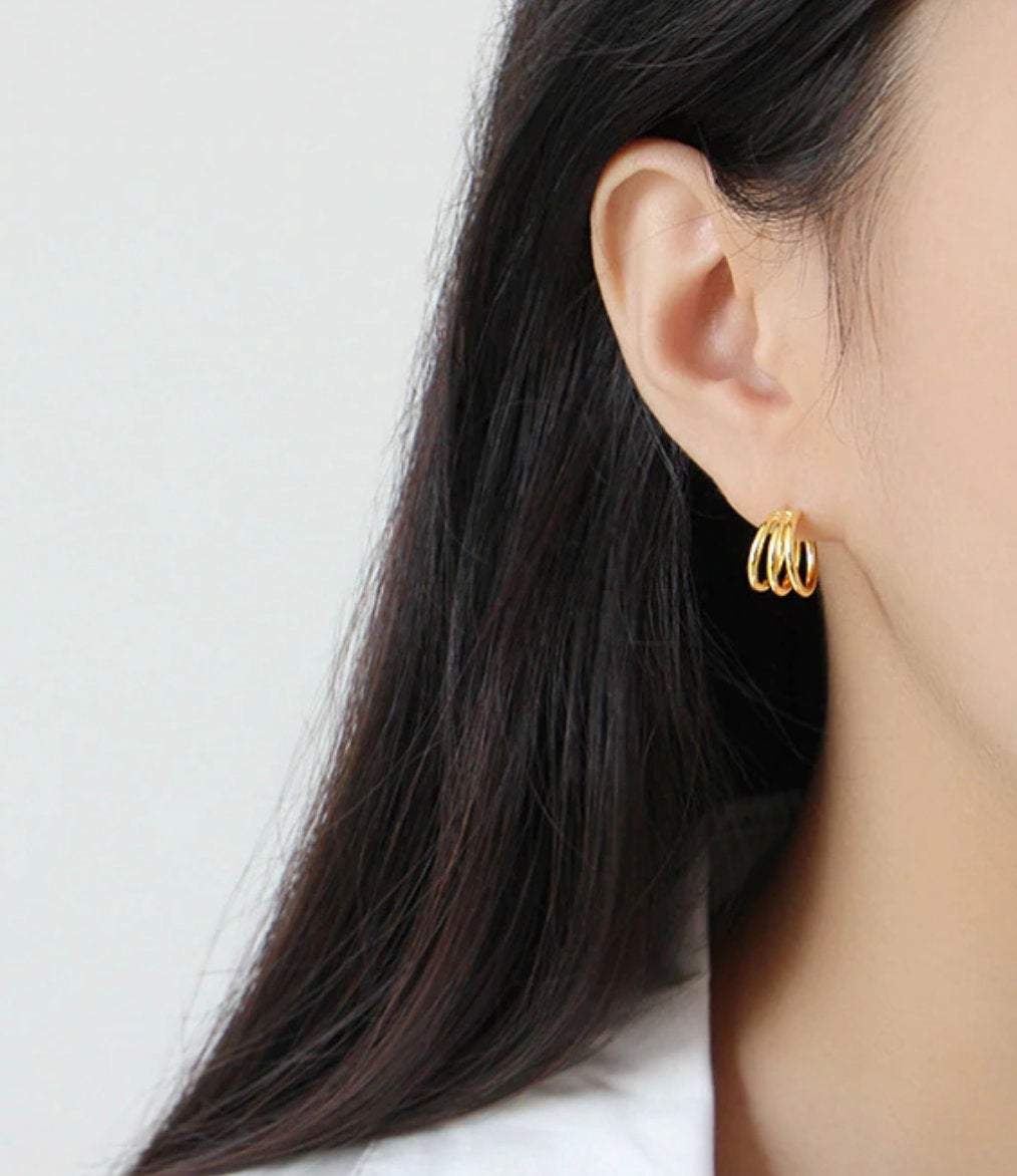 18K Gold Triple Hoop Earrings, Statement Earrings, Chunky Hoop Earrings, Dainty Hoops, Minimalist jewelry, Dainty Earrings, Huggies, Studs LATUKI