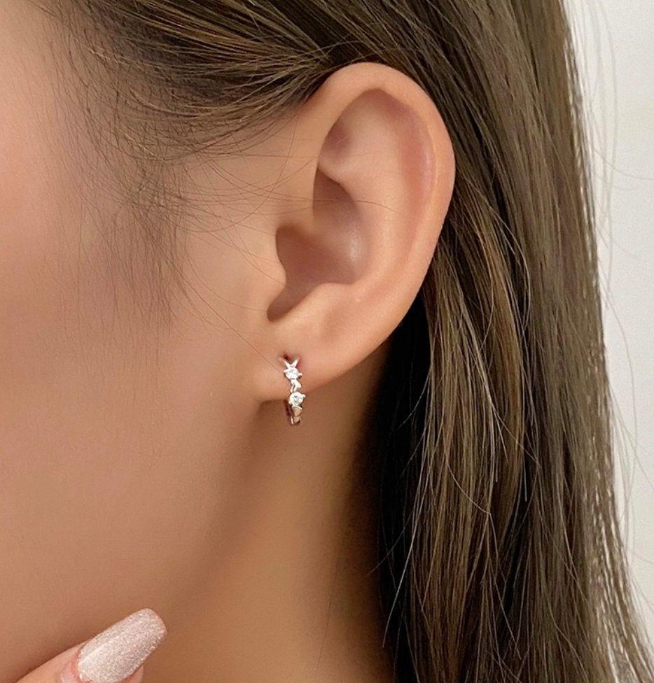 925 Sterling silver, Baby heart hoops,Dainty hoops, Minimalistic style, tiny mini hoops, cartilage hoops, everyday wear, cz diamond LATUKI