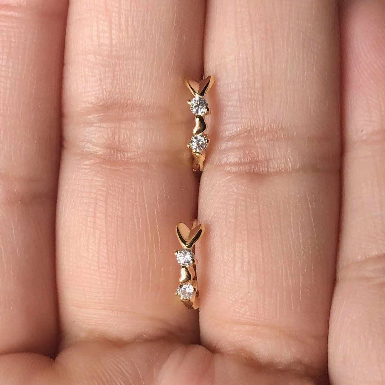 925 Sterling silver, Baby heart hoops,Dainty hoops, Minimalistic style, tiny mini hoops, cartilage hoops, everyday wear, cz diamond LATUKI