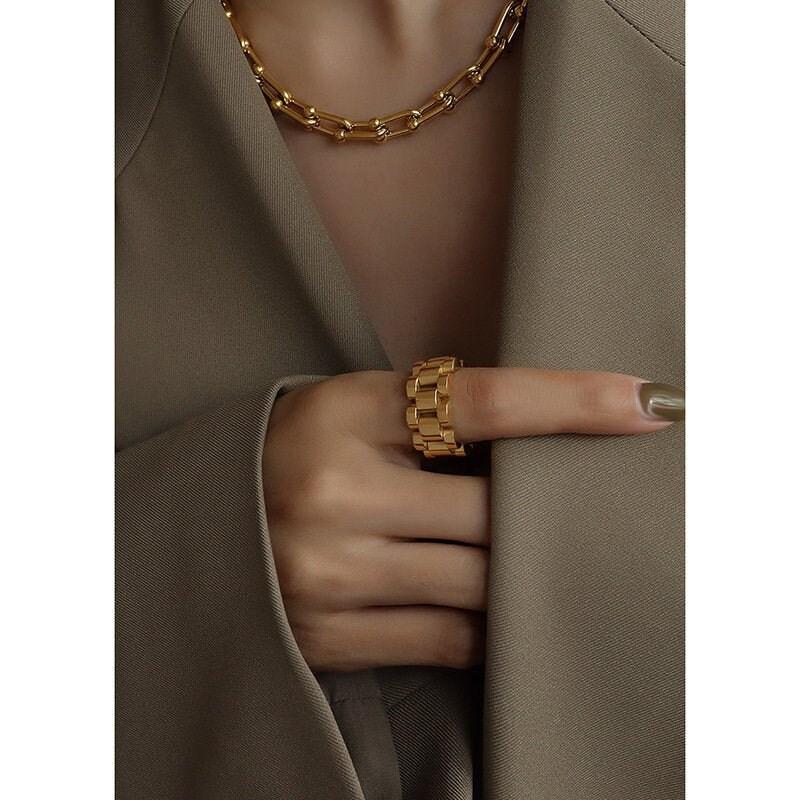 Chunky Chain Ring, Loose Chain Ring, 18K Gold Filled Ring, Statement Ring, Gold Ring, Bold Ring, Chain Ring, Gift For Her, Silver Ring LATUKI