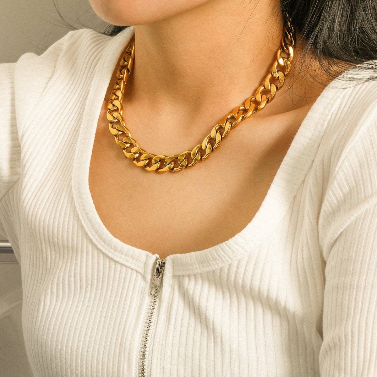 Chunky Cuban Chain GOLD FILLED Necklace, Curb Chain Necklace, 18K Gold Chain Necklace, 12mm Thick Chain, Chain Necklace, Layered Necklace. LATUKI