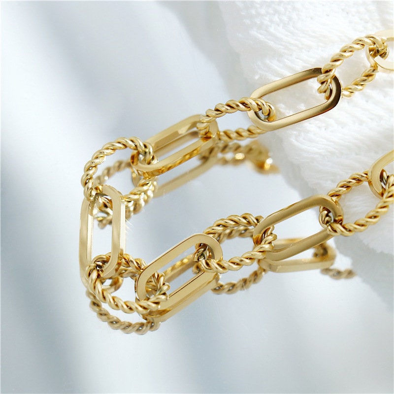 Chunky Gold Long Link Bracelet, Gold Filled Paper Clip Bracelet, Statement Bracelet, Everyday Layering Bracelet, WATERPROOF, ANTI-TARNISH LATUKI