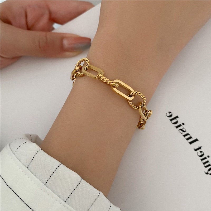 Chunky Gold Long Link Bracelet, Gold Filled Paper Clip Bracelet, Statement Bracelet, Everyday Layering Bracelet, WATERPROOF, ANTI-TARNISH LATUKI