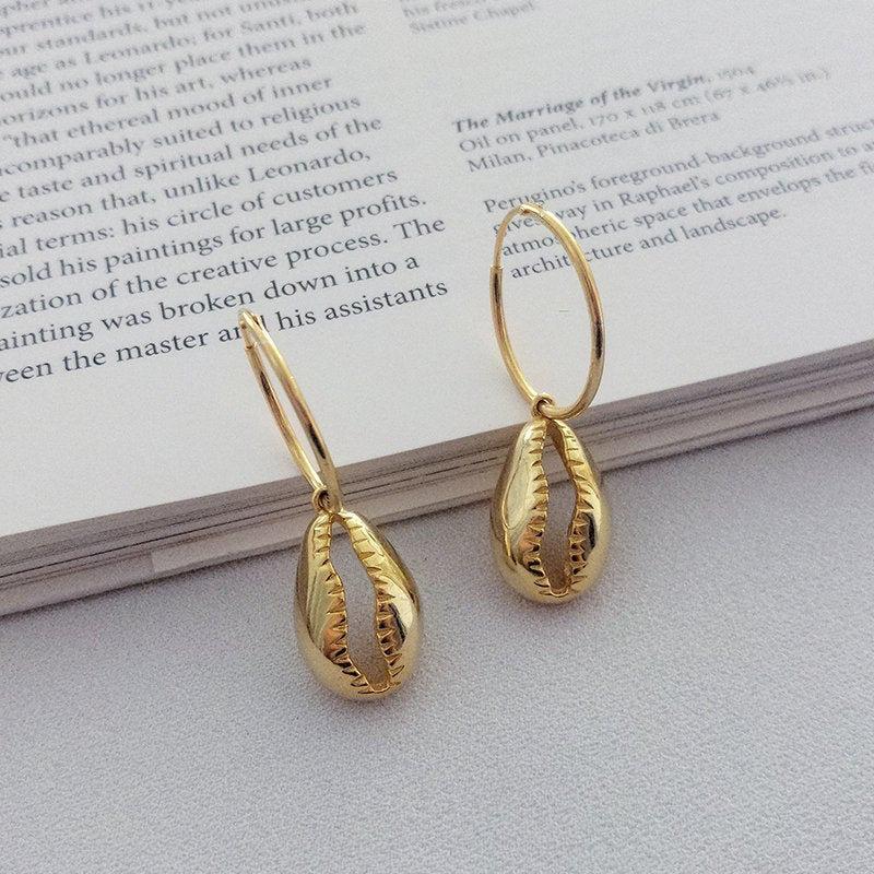 Cowrie shell sterling earrings, Shell earrings, Shell hoops, Boho earrings, Summer earrings, Beach earrings, Beach jewelry, Sterling Silver LATUKI