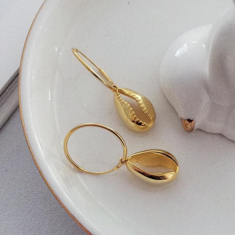 Cowrie shell sterling earrings, Shell earrings, Shell hoops, Boho earrings, Summer earrings, Beach earrings, Beach jewelry, Sterling Silver LATUKI