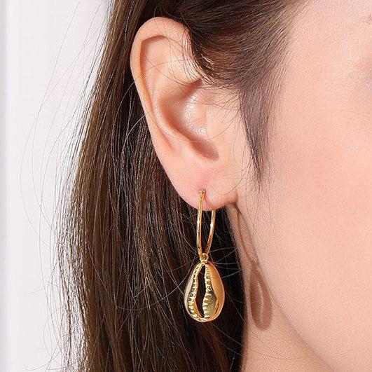 Cowrie shell sterling earrings, Shell earrings, Shell hoops, Boho earrings, Summer earrings, Beach earrings, Beach jewelry, Sterling Silver LATUKI