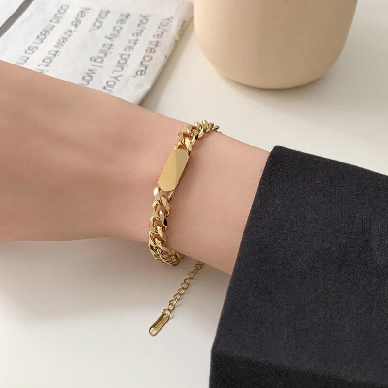 Cuban Chain 18K GOLD FILLED Bracelet, Curb Chain Bracelet, 18K Gold Chain Bracelet, Thick Chain, Chunky Chain Bracelet, Layered Bracelet LATUKI
