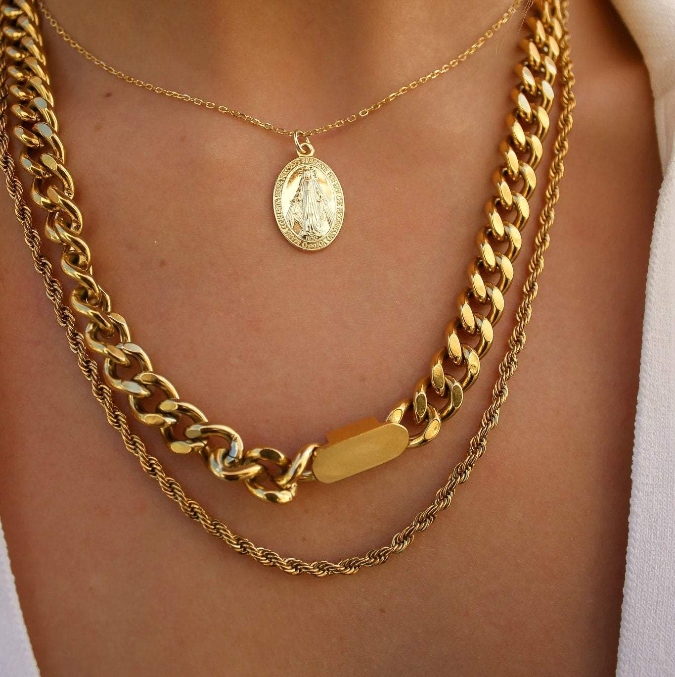 Cuban Chain GOLD FILLED Necklace, Curb Chain Necklace, 18K Gold Chain Necklace, Thick Chain, Chunky Chain Necklace, Layered Necklace Set LATUKI